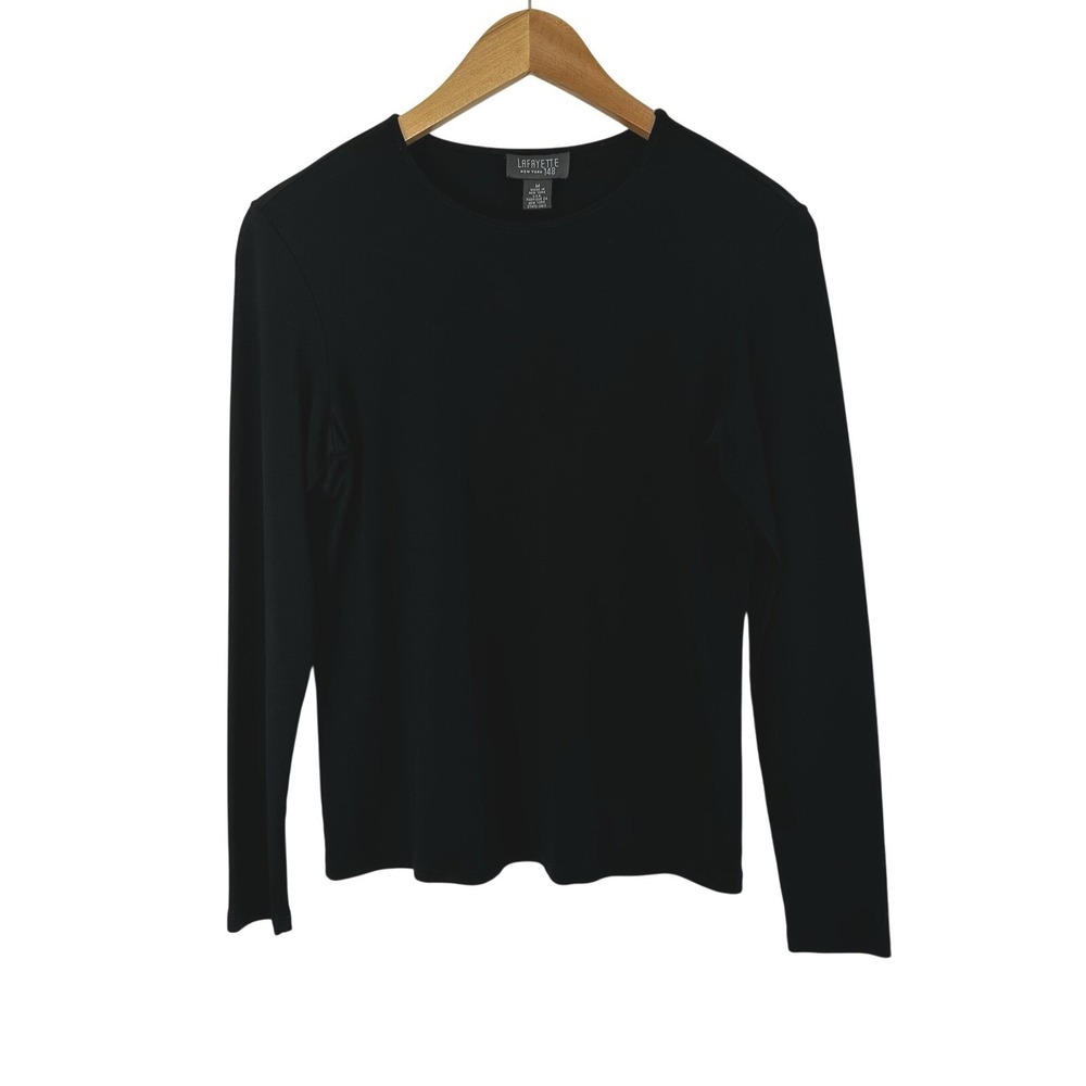 Lafayette 148 Sleeveless Knit Top Medium Solid Black Soft Viscose Office Classic